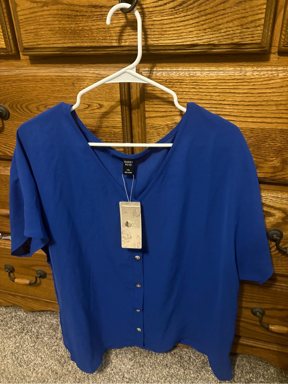Emery Rose Royal Blue V-Neck Button Front Blouse